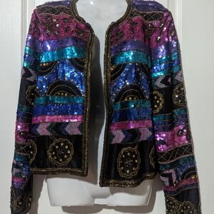 Leslie Fay Purple and Blue Blazer with Ornate Design